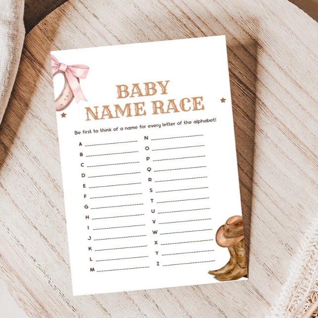 Boots and Bows Gender Reveal Baby Name Race Game (Western Boots and Bows Game)