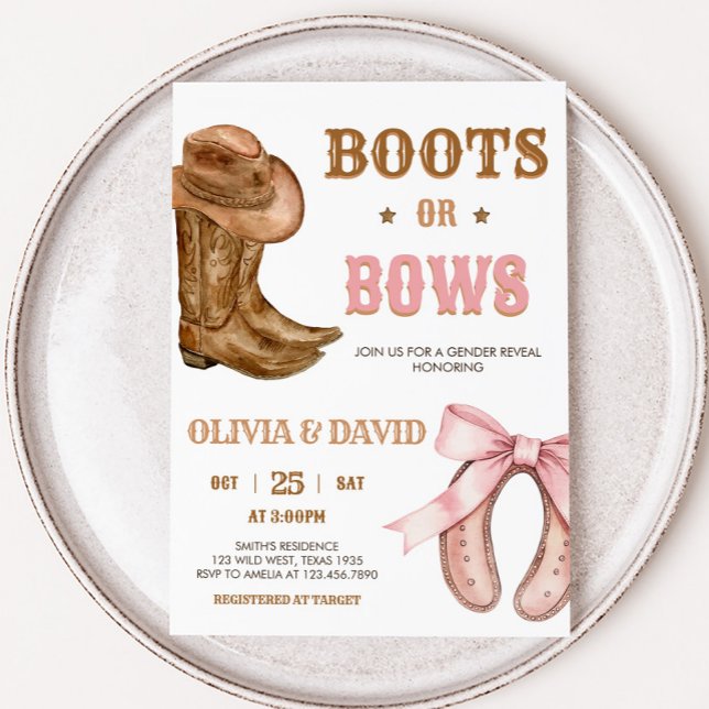 Boots and Bows Gender Reveal Einladung (Western Boots and Bows Gender Reveal Invitation
)