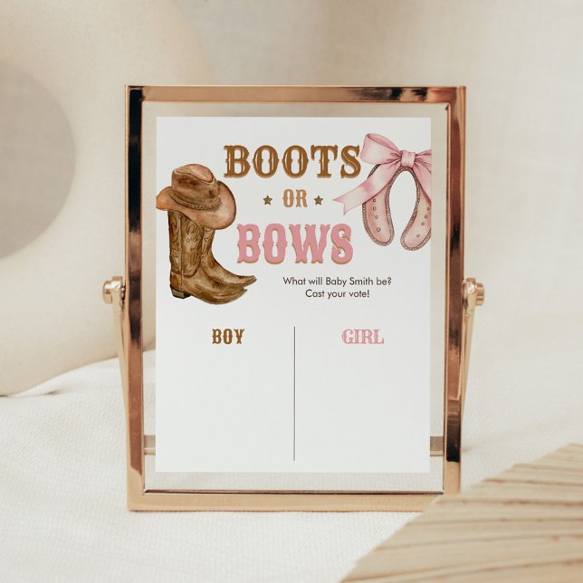 Boots and Bows Gender Reveal Sign Poster (Western Boots and Bows Gender Reveal Voting Sign)