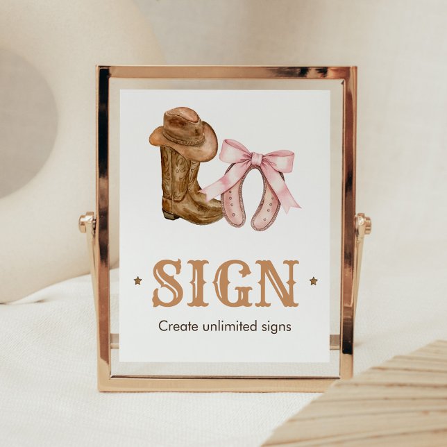 Boots and Bows Gender Reveal Sign Poster (Western Boots and Bows Gender Reveal Custom Sign)