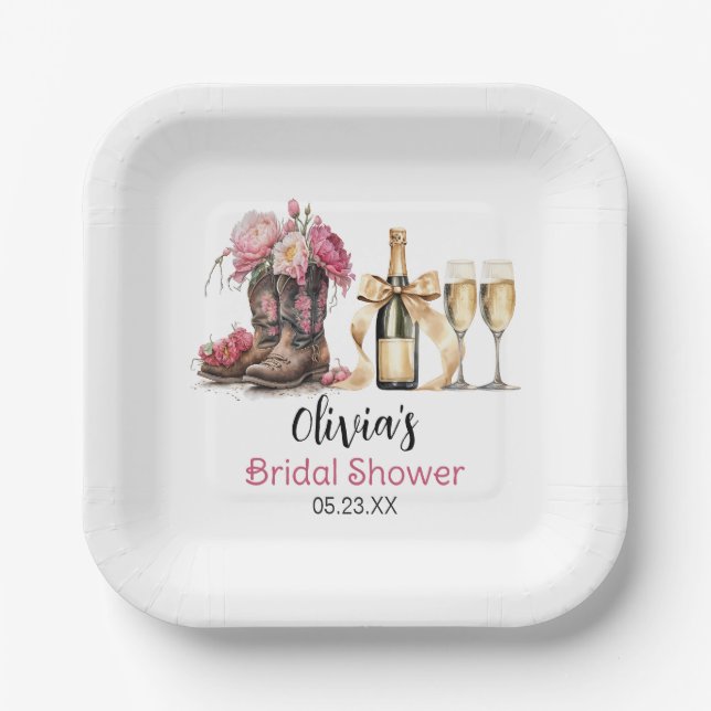 Boots and Bubbles Brautparty Letzte Runde Pappteller (Vorderseite)