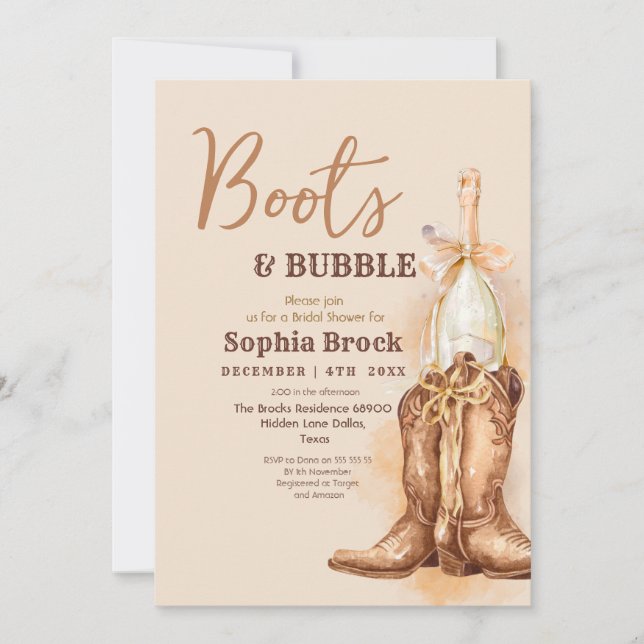  Boots and Bubbly Bridal Shower Invitation Einladung (Vorderseite)