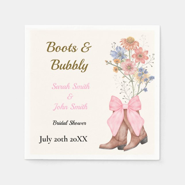 Boots and Bubbly Bridal Shower Serviette (Vorderseite)