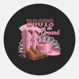 Boots auf dem Boden, Boot Cowboy Western Land m Runder Aufkleber