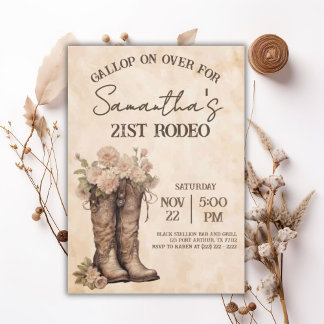 Boots & Blush Rustic Western Cowgirl 21st Birthday Einladung
