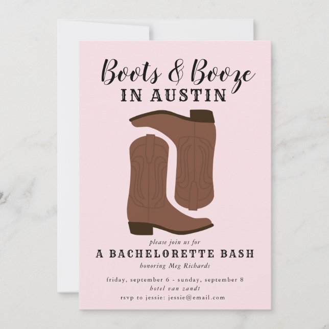 Boots & Booze Austin Texas Bachelorette Einladung (Vorderseite)