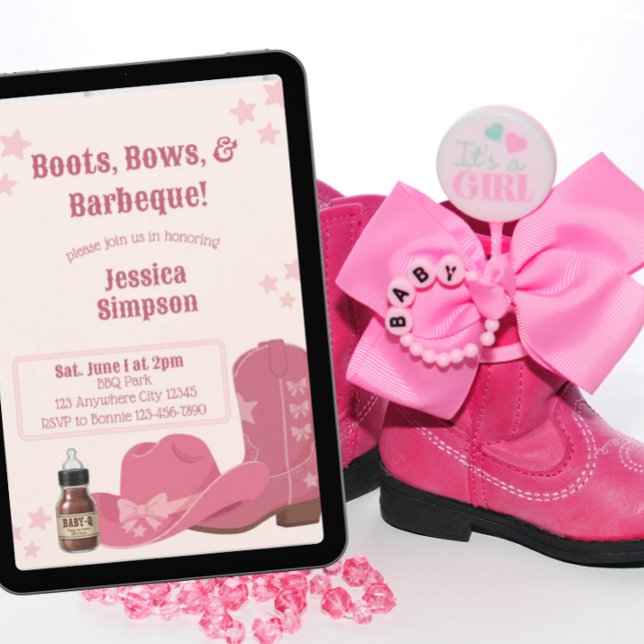 Boots Bows & BBQ Pink Baby Shower Einladung (Von Creator hochgeladen)