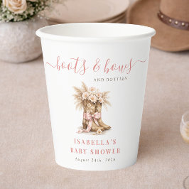 Boots Bows Bottles Western Pink Girl Baby Shower Pappbecher