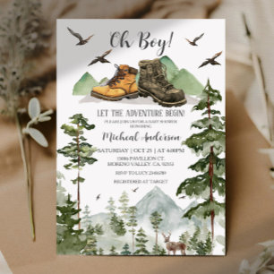 Boots Boy Pine Adventure Begin Forest Baby Shower Einladung