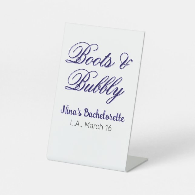 Boots & Bubble bachelorette party name purpleplace Sockelschild (Vorderseite)