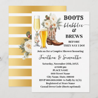 Boots Bubbles & Brews Winter Bridal Shower Einladung