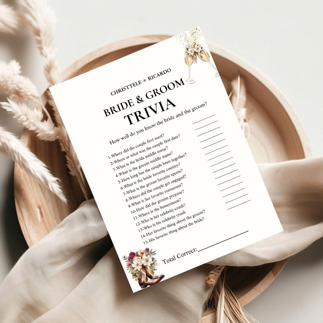 Boots & Bubbly Bride & Groom Trivia Game Card Ankündigung (Von Creator hochgeladen)