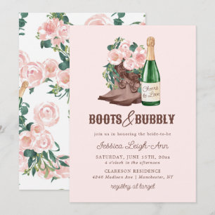 Boots & Bubbly Florale Champagner-Brautparty Einladung