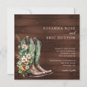 Boots Cowgirl Cowboy Floral Wedding Einladung