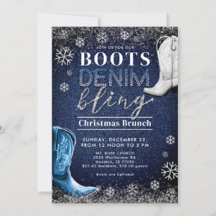 Boots Denim Bling Snow Frame Blue Weihnachts-Party Einladung