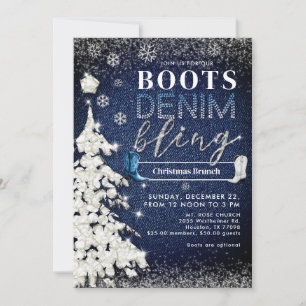 Boots Denim Bling Snow Tree Weihnachtskirche Party Einladung