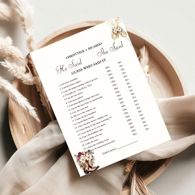 Boots Er sagte, sie habe Brautparty-Spielkarte ges Ankündigung (Von Creator hochgeladen)