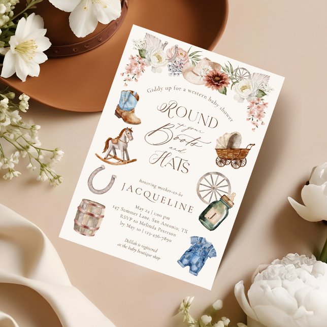 Boots & Hats Wild West Western Cowboy Babydusche Einladung (Boots & Hats Wild West Western Cowboy Baby Shower Invitation)