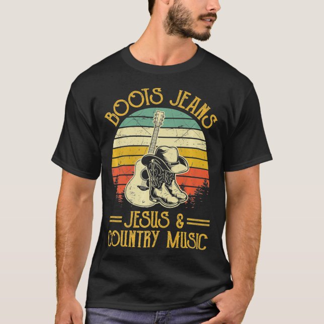 Boots Jeans Jesus & Country Music Tshirt Süd  (Vorderseite)