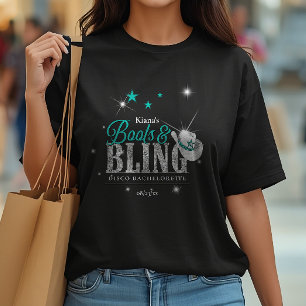 Boots 'n Bling Disco Bachelorette Aquamarin Black  T-Shirt