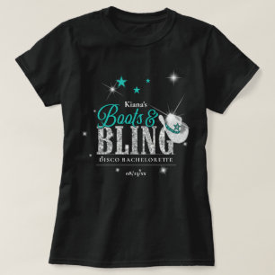 Boots 'n Bling Disco Bachelorette Aquamarin Black T-Shirt