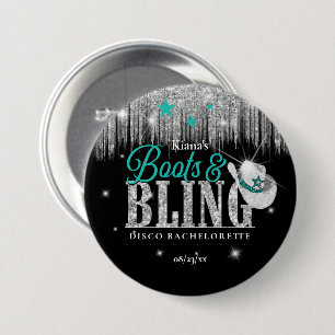 Boots 'n Bling Disco Bachelorette Aquamarin ID925 Button