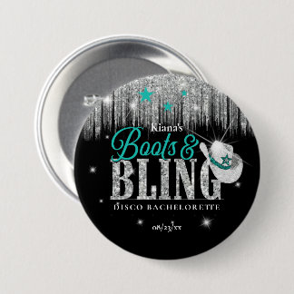 Boots 'n Bling Disco Bachelorette Aquamarin ID925 Button