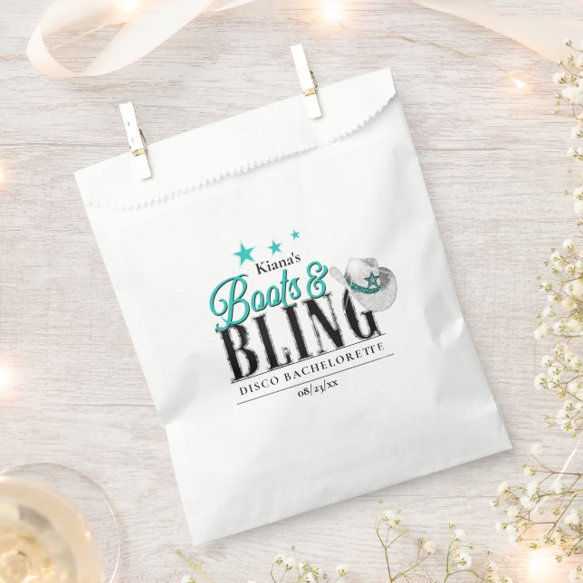 Boots 'n Bling Disco Bachelorette Aquamarin ID925 Geschenktütchen (Ausgeschnitten)
