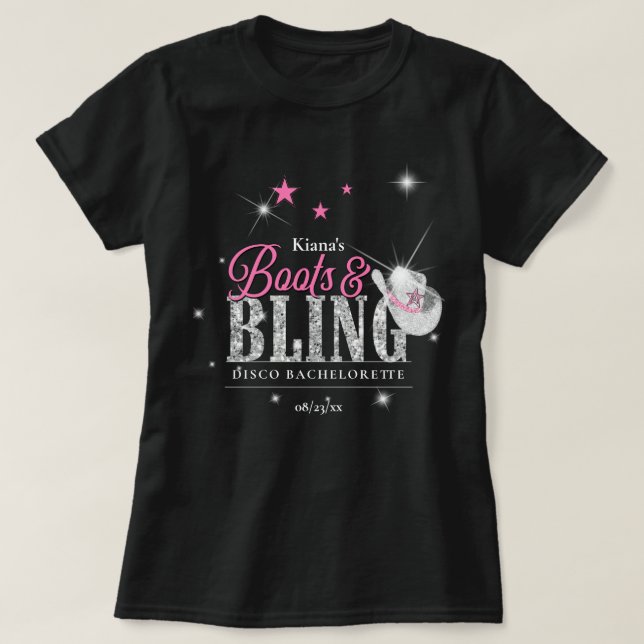 Boots 'n Bling Disco Bachelorette Black ID925 T-Shirt (Design vorne)