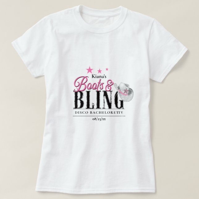 Boots 'n Bling Disco Bachelorette Wht ID925 T-Shirt (Design vorne)