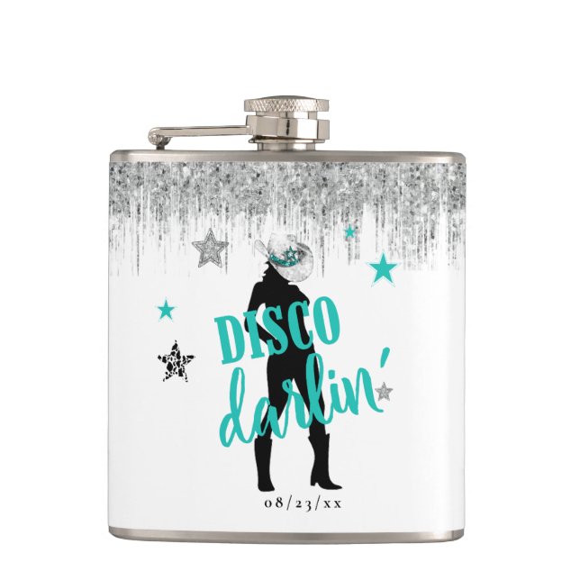 Boots 'n Bling Disco Darlin' Aquamarin ID925 Flachmann (Vorderseite)