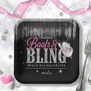 Boots 'n Bling Disco Junggesellinnenabschied ID925 Pappteller