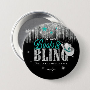 Boots 'n Bling Disco Junggesellinnenabschied Teal  Button