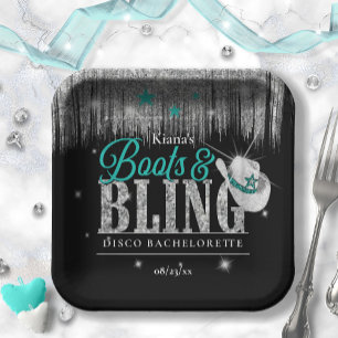 Boots 'n Bling Disco Junggesellinnenabschied Teal  Pappteller