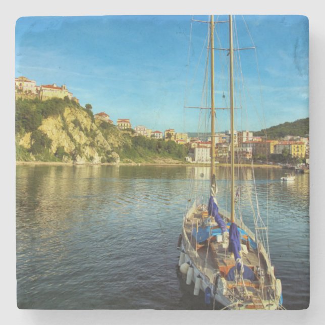 Boots-näherndes Ufer | Agropoli Steinuntersetzer (Vorderseite)