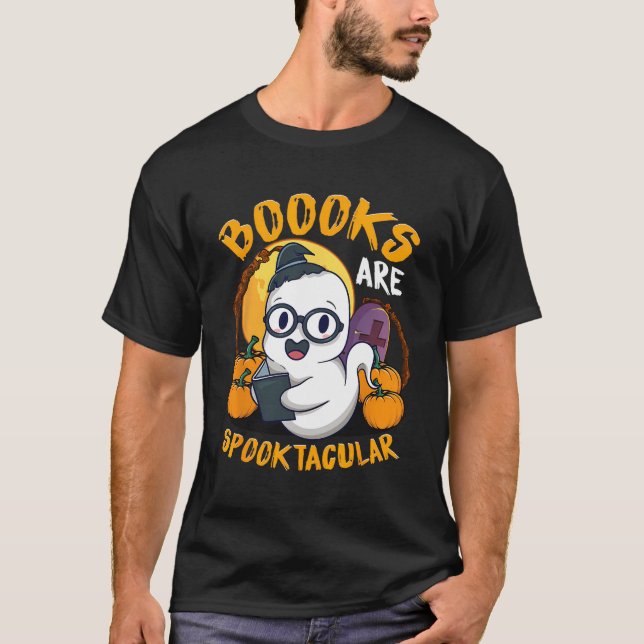 Boots Niedlich Ghost Book Reading Teacher Hallowee T-Shirt (Vorderseite)