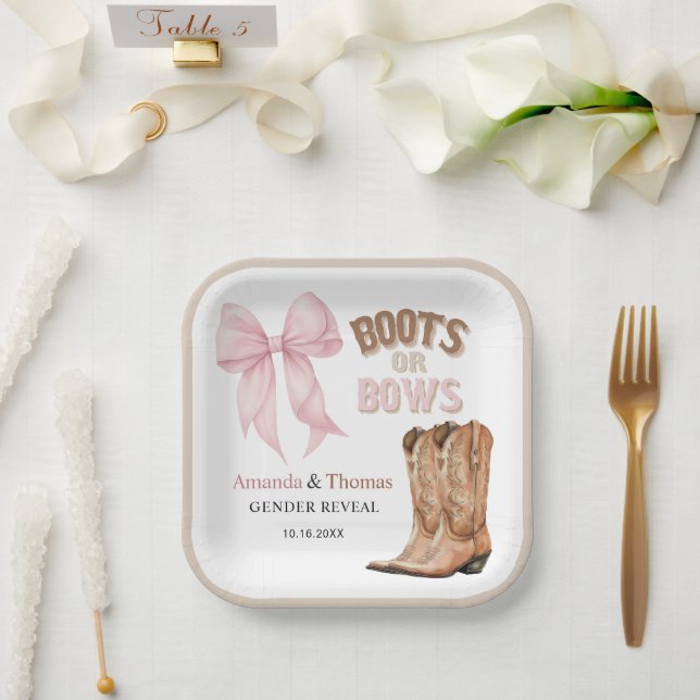 Boots oder Bows Western Geschlechtsenthüllung Pappteller (Hochzeit)
