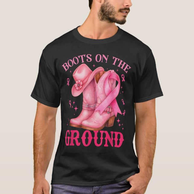 Boots on the Ground Pink Cowgirl Breast Cancer Wom T-Shirt (Vorderseite)