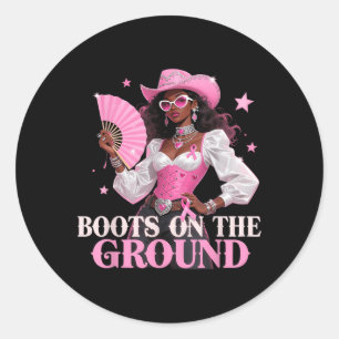 Boots on the Ground Pink Cowgirl Brustkrebs Wes Runder Aufkleber