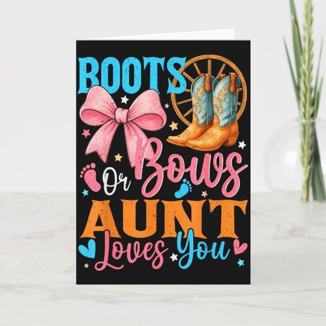 Boots Or Bows Aunt Loves You Gender Reveal Family  Karte (Vorderseite)
