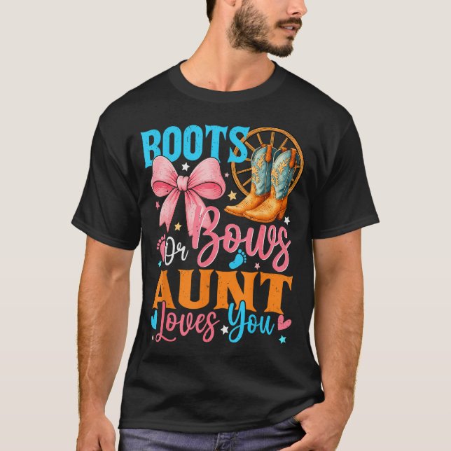 Boots Or Bows Aunt Loves You Gender Reveal Family  T-Shirt (Vorderseite)