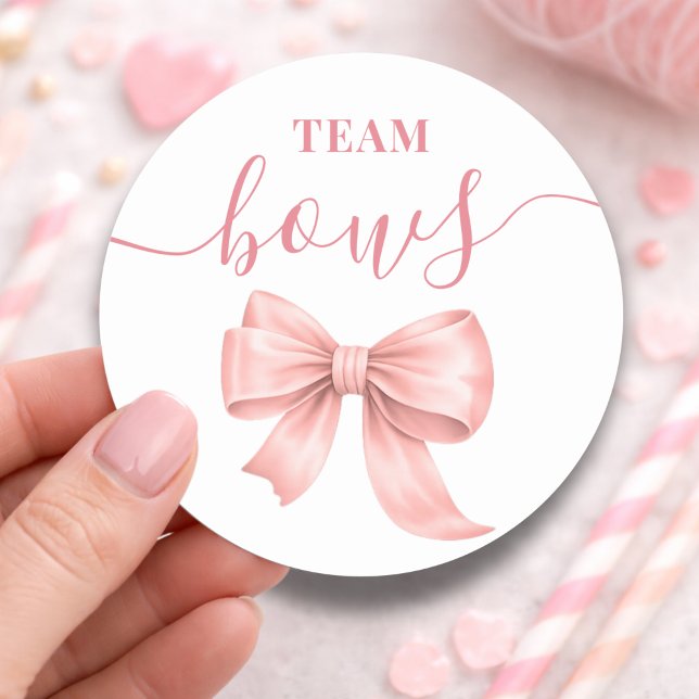Boots or Bows Gender Reveal Pink Bow Team Girl  Runder Aufkleber (Von Creator hochgeladen)