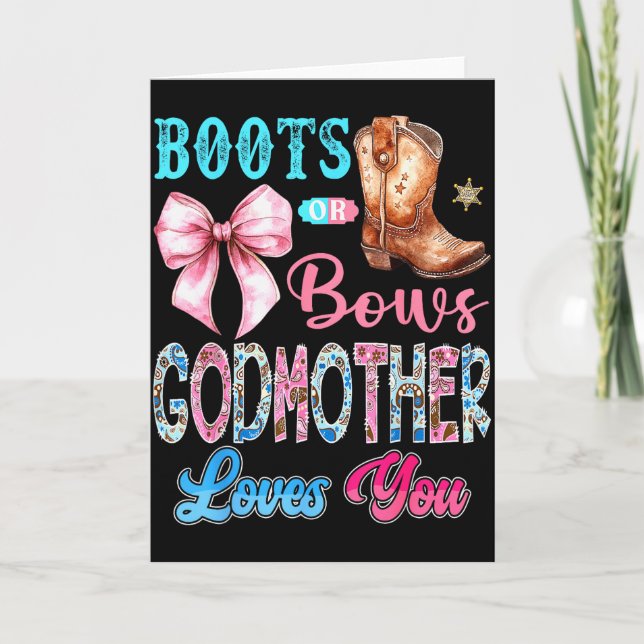 Boots Or Bows Godmother Loves You Gender Reveal We Karte (Vorderseite)