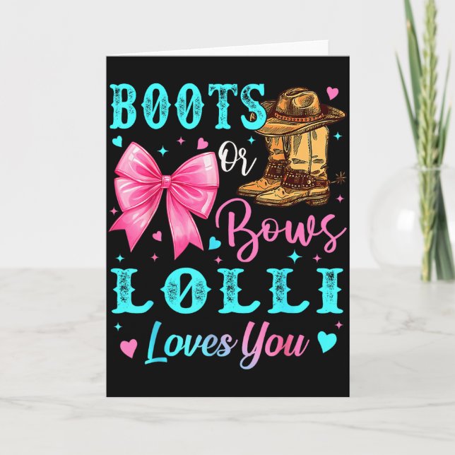 Boots Or Bows Lolli Loves You Gender Reveal Family Karte (Vorderseite)