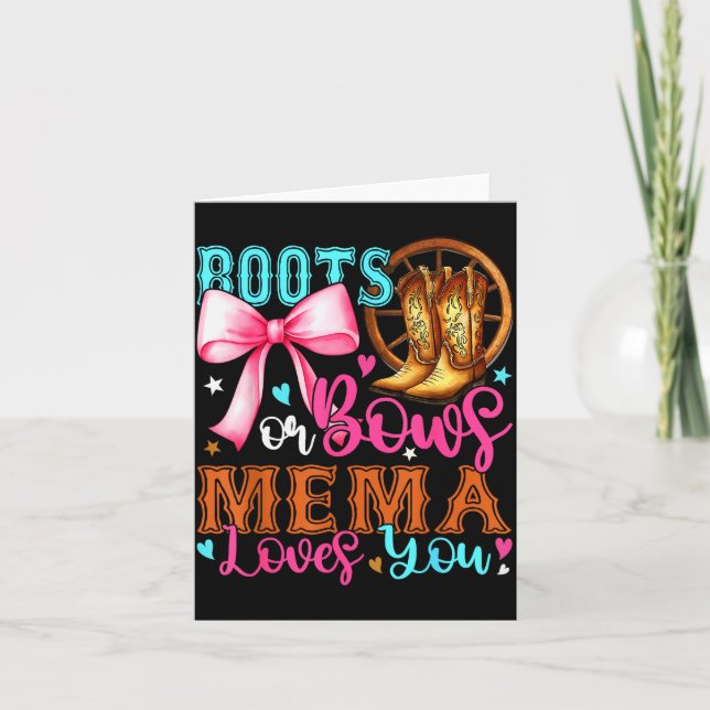 Boots Or Bows Mema Loves You Gender Reveal Party  Karte (Vorderseite)