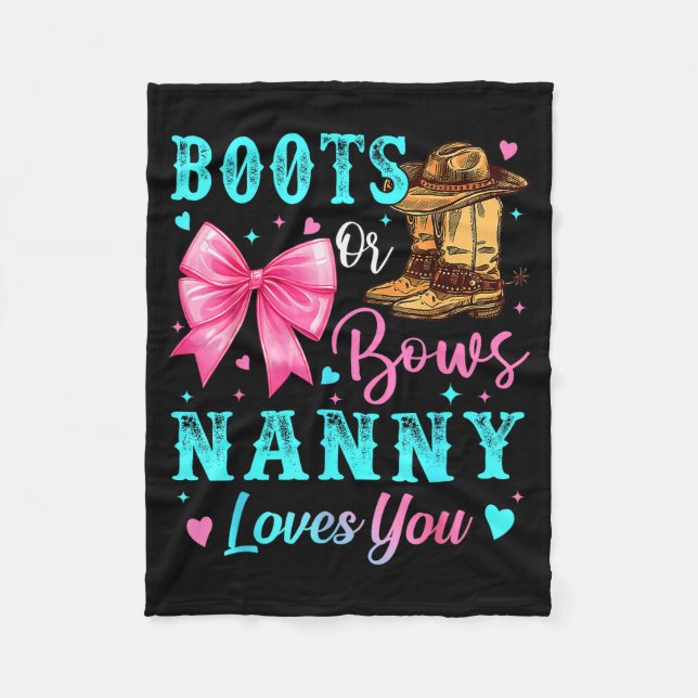 Boots Or Bows Nanny Loves You Gender Reveal Family Fleecedecke (Vorderseite)