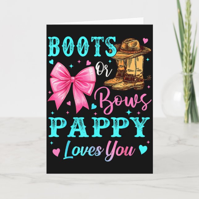 Boots Or Bows Pappy Loves You Gender Reveal Family Karte (Vorderseite)