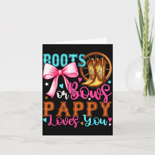 Boots Or Bows Pappy Loves You Gender Reveal Party  Karte (Vorderseite)