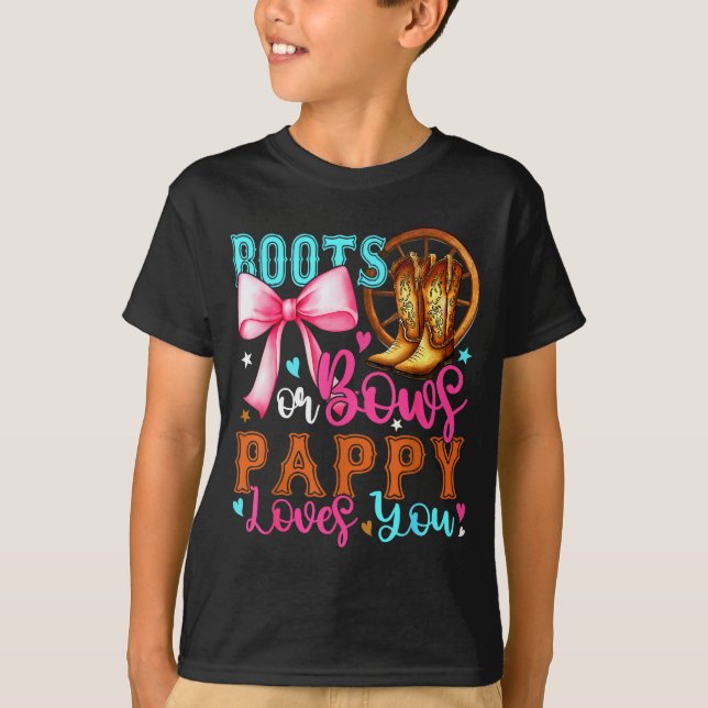 Boots Or Bows Pappy Loves You Gender Reveal Party  T-Shirt (Vorderseite)