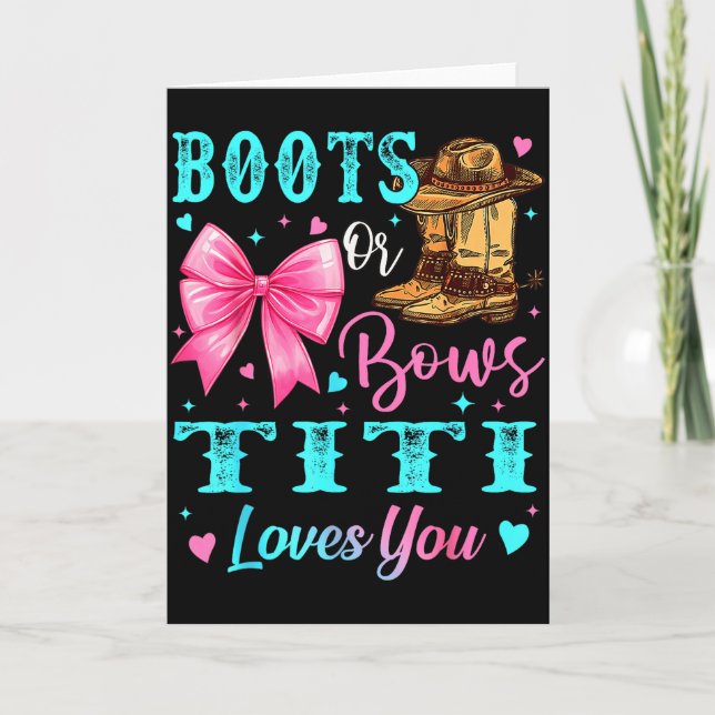 Boots Or Bows Titi Loves You Gender Reveal Family  Karte (Vorderseite)